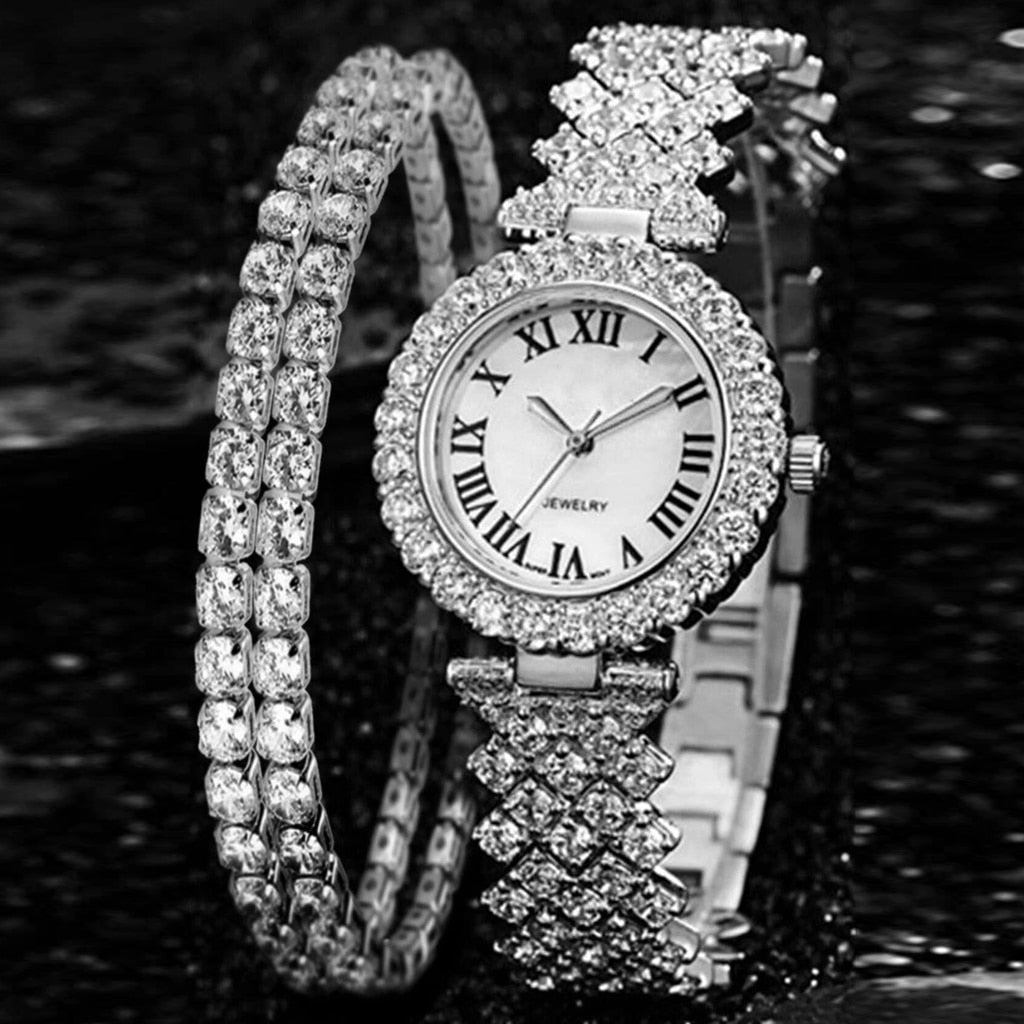 Rose Gold Watch Fashion Ladies Quartz Diamond Wristwatch Elegant