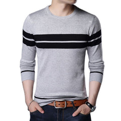 Men Knitted Sweater Comfy O Neck Long Sleeve Pullover Stripe Jumper Bottoming Shirt