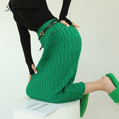 Solid Elastic Straight Knitted Winter Warm All-match Skirts