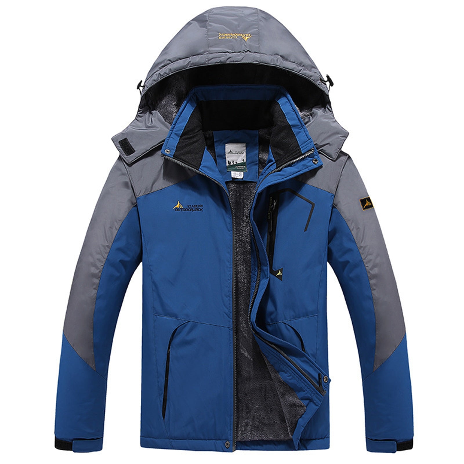 Men Windproof Jacket Winter Warm Fleece Lined Sports Coat with Hood