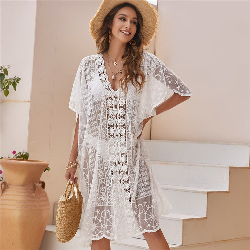 Tunics for beach Long Lace Beach Dress Women Swim Cover up