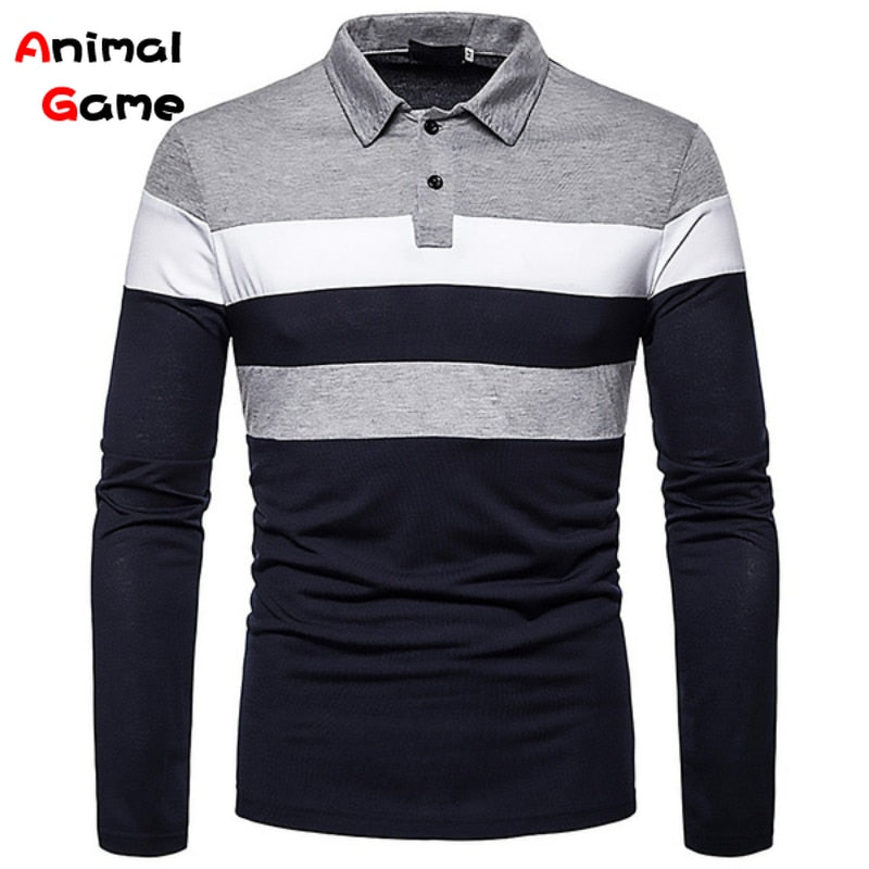 Men Long Sleeve Contrasting Polo T-shirt Casual Shirts Casual Top