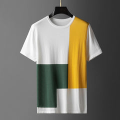 Men T-shirt Colorblock Round Neck Short Sleeves Top Soft Loose Top