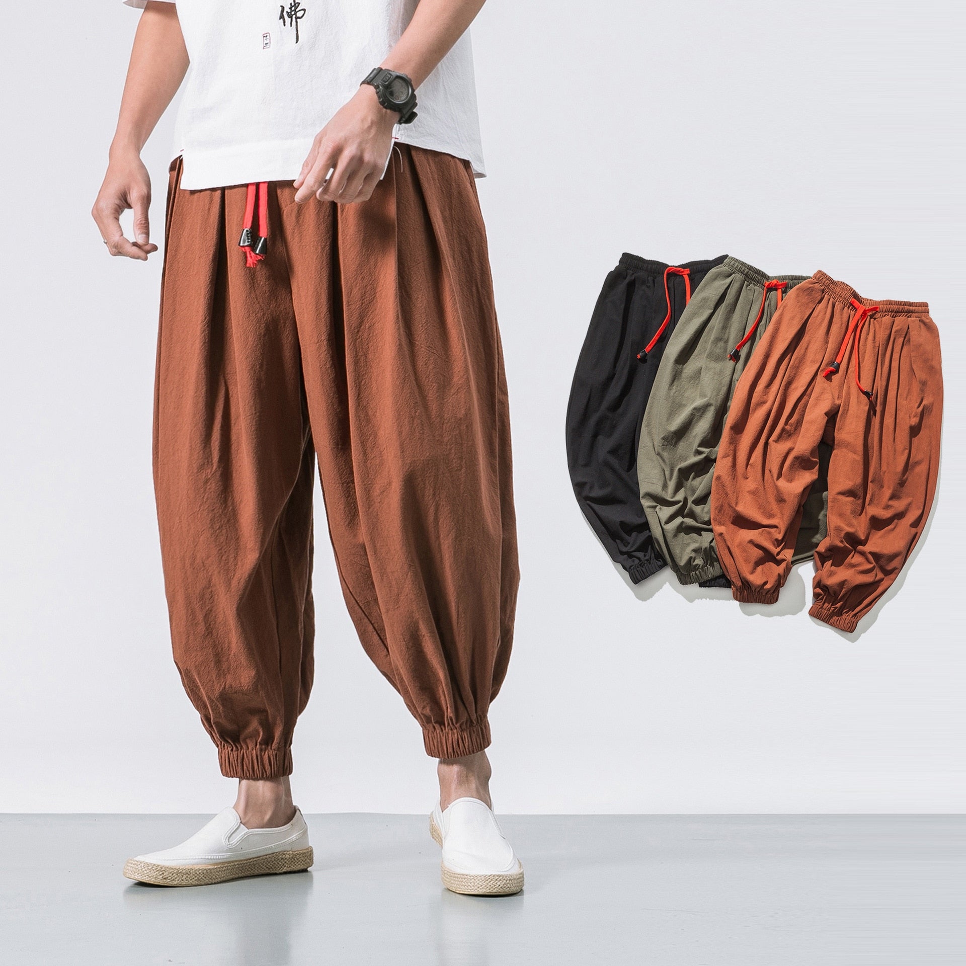 Men Loose Pants Chinese Linen Overweight Sweatpants Casual Trousers