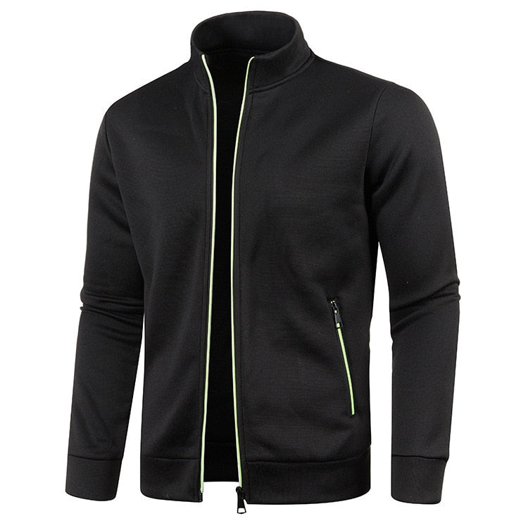 Men Thin Fleece Jacket Casual Zipper Thermal Stand Collar Outdoor Coat