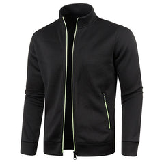 Men Thin Fleece Jacket Casual Zipper Thermal Stand Collar Outdoor Coat