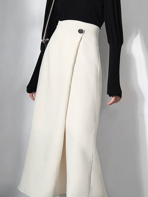 Casual Solid Irregular Skirt High Waist Loose Asymmetrical