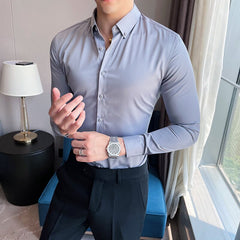 Long Sleeve Men Shirts Simple Business Formal Wear Slim Fit Casual Office Blouse
