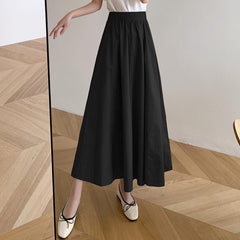 Skirts Women Solid Mid-calf Elegant Korean Style Retros