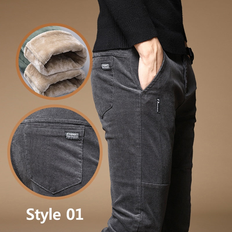 Fleece Warm Pants Men Thick Elastic Waist Fluff Pant Classic Trousers