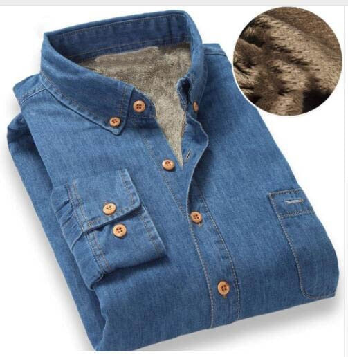 Jeans Dress Shirt Men Fleece Lined Shirts Button Down Bottoming Shirt