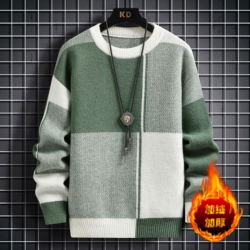 Classic Sweater Men Casual Slim Plus Thicken Warm High-Quality Sweater