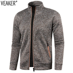 Men Thin Fleece Jacket Casual Zipper Thermal Stand Collar Outdoor Coat