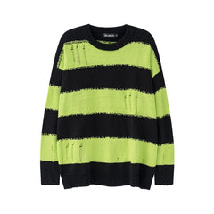 Striped Sweaters Washed Destroyed Ripped Sweater Hole Knit Jumpers Men Sweater