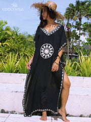 Embroidery Cotton Beach Kaftan Cover up Saida de Praia Swimsuit