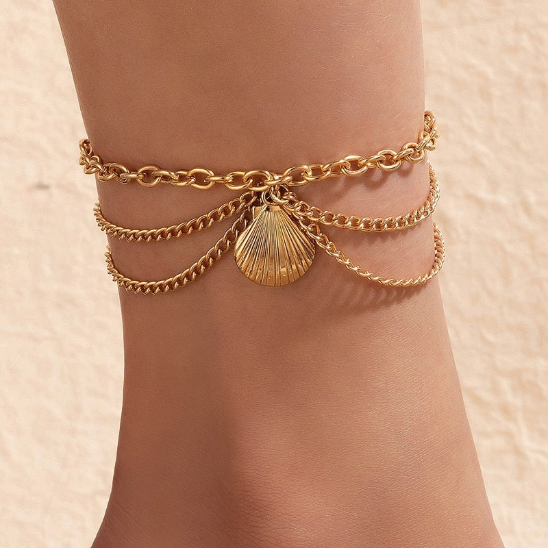 Boho Classic Snake Chain Bracelet Anklet Charms Tassel Starfish Heart