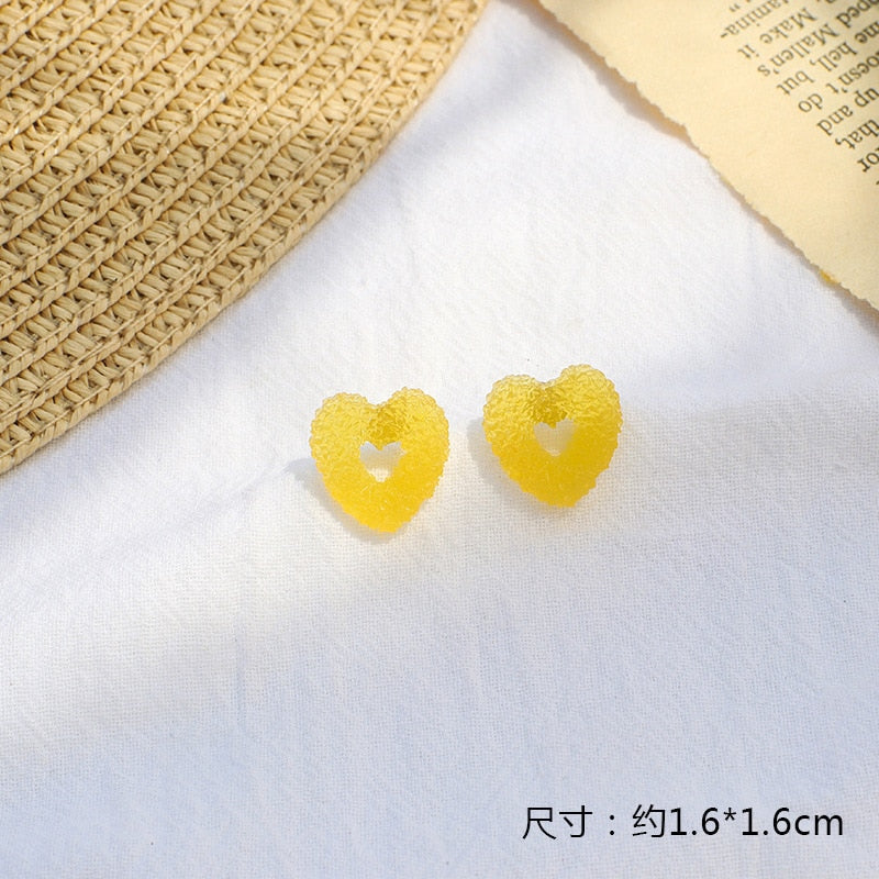 Yellow Lemon Earrings Design Peach Heart Love Sweet Girl Earrings