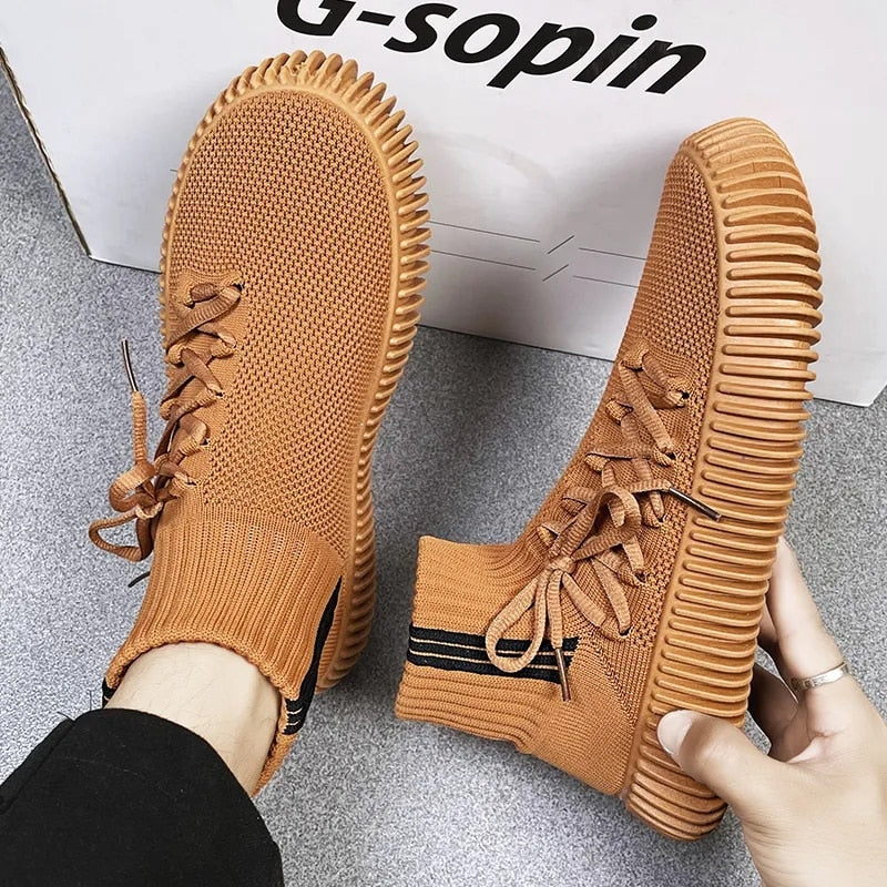 Autumn Boots Men Designer Lace Up Soft Loafers Platform Slip On Ankle Socking Boots