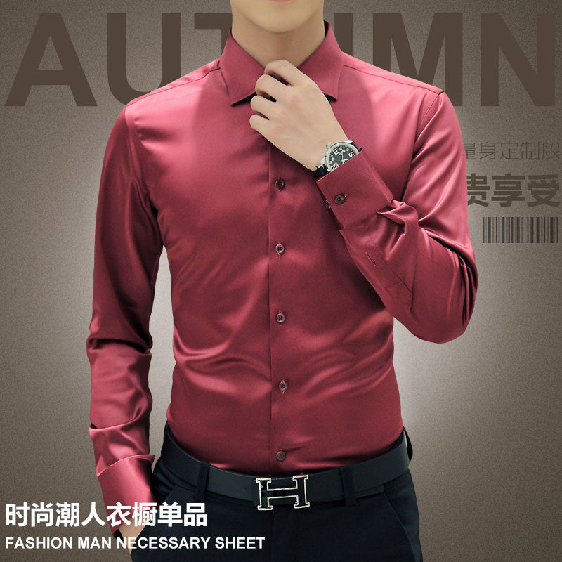 Men Shirts Dress Long Sleeve Shirt Silk Tuxedo Shirt