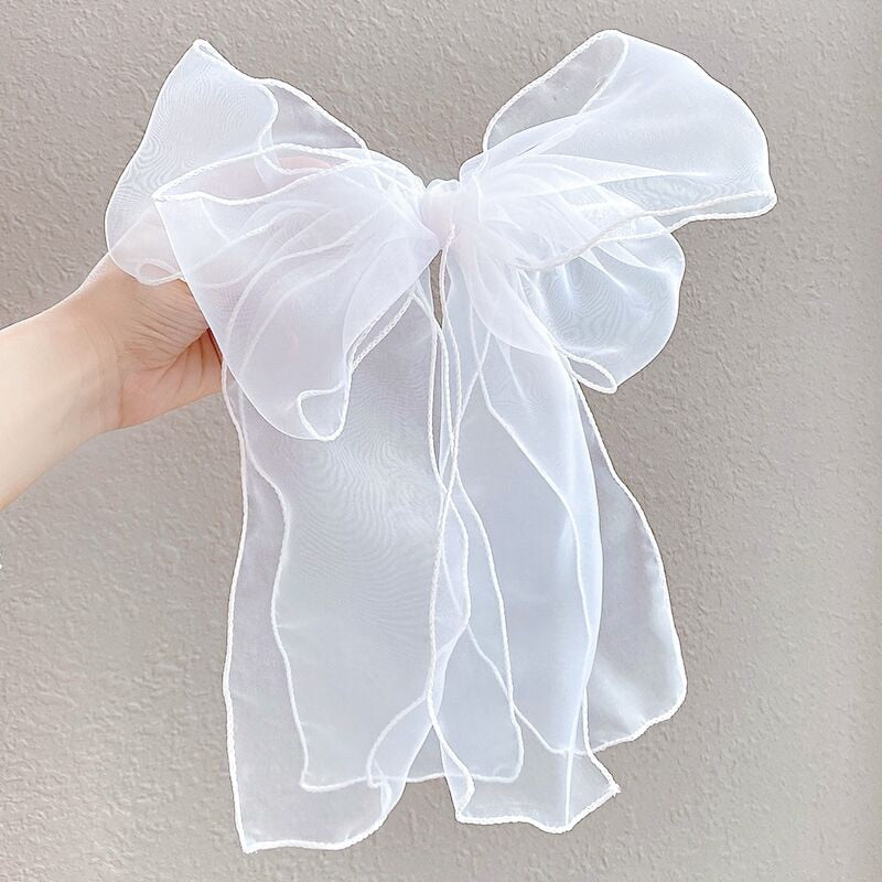 White Oversize Bow Hairpin Net Yarn  Bowknot Ribbon Hair Clip