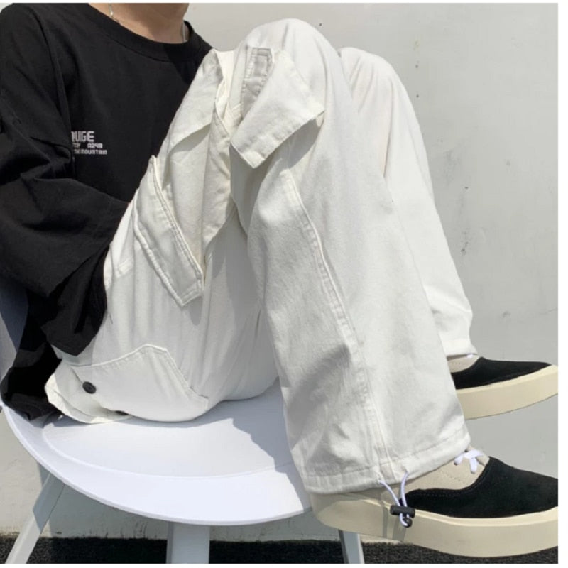 Casual Pants Loose Straight Wide Leg Pants Men Hip-hop Pocket Cargo Pants Trousers