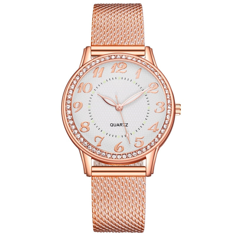 Rhinestone Rose Gold Watch Women Top Ladies Casual Quartz Watch