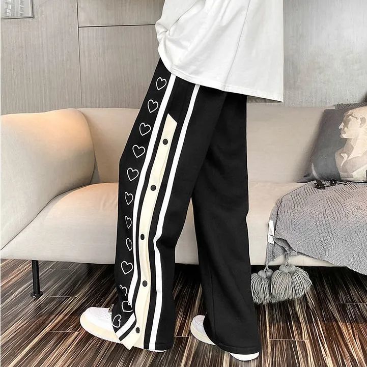 Wide leg Pants Men Side Split Baggy Pants Loose Sport Casual Trousers Sweatpants