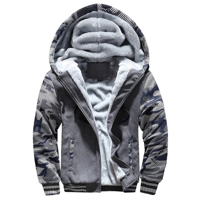 Men Jacket Camouflage Thicken Jackets Hooded Fleece Long Sleeve Down Jacket