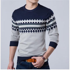 Casual Sweater O-Neck Slim Fit Knitting Mens Striped Sweaters Pullovers