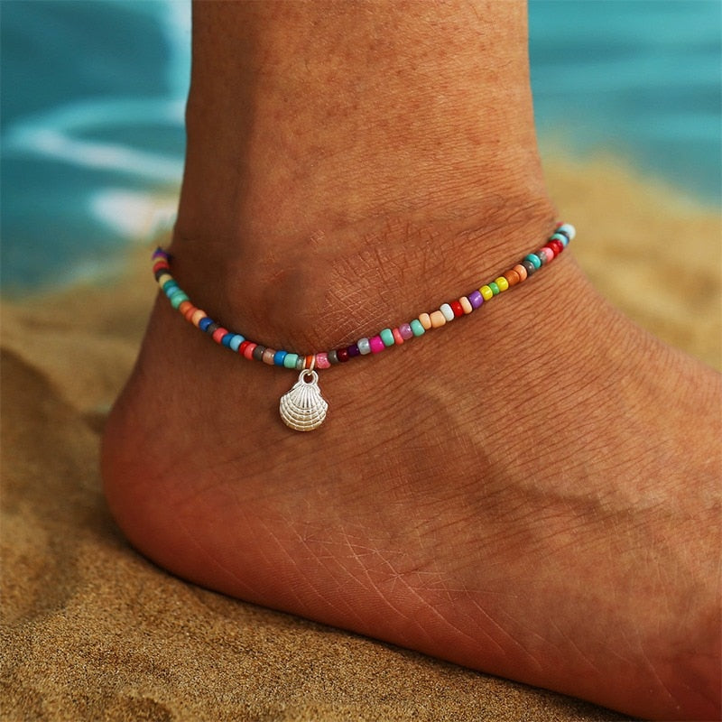 Shell Pendant Ankle Bracelet Faux Pearl Leg Anklets