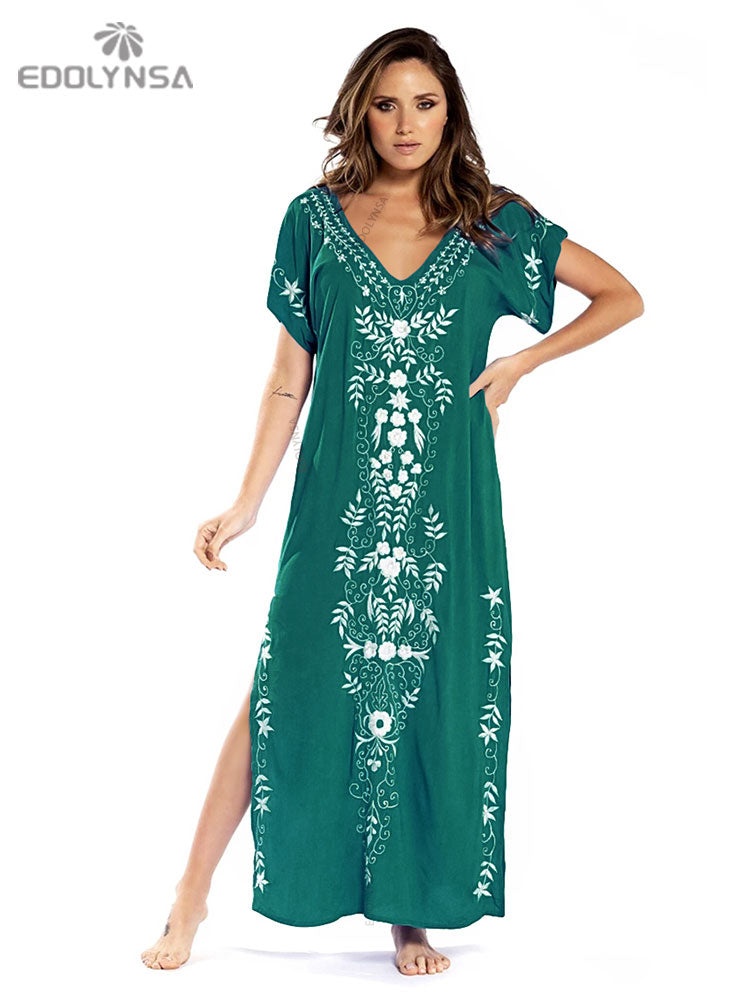 Embroidery Beach Cover up Saida de Praia Swimsuit