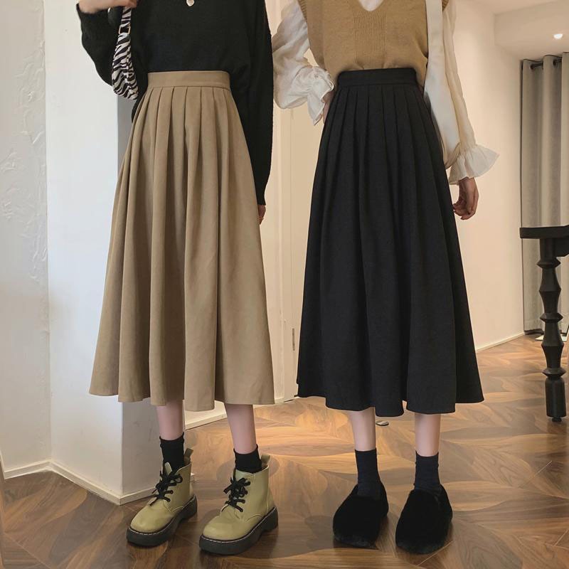 Fashion High Waist Pleated Skirt Women Elegant Style Midi Skirt