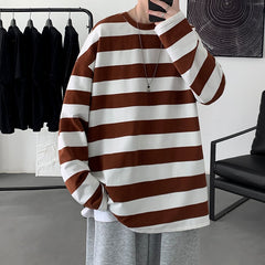 Striped T shirts Men Tees Casual Long Sleeve Tshirt Loose Pullovers Tops