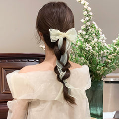 White Oversize Bow Hairpin Net Yarn  Bowknot Ribbon Hair Clip