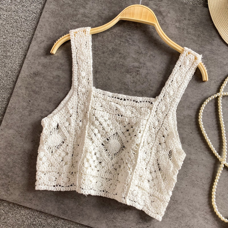 knitted crop tops spaghetti strap tank top women floral print