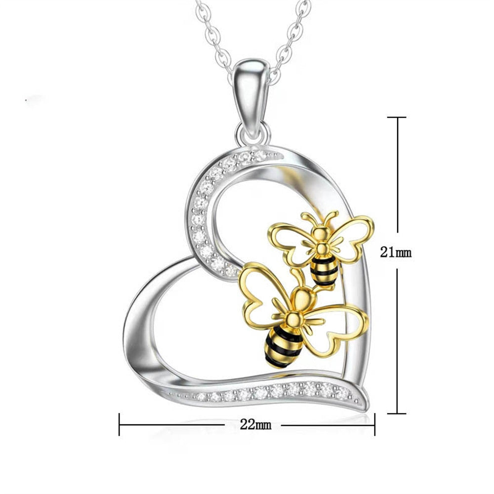 Creative Love Heart Inlaid Crystal Bees Design Necklace