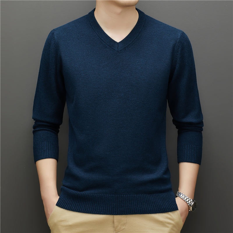 Men V-neck Thick Sweater Business Warm Knit Pullover Classic