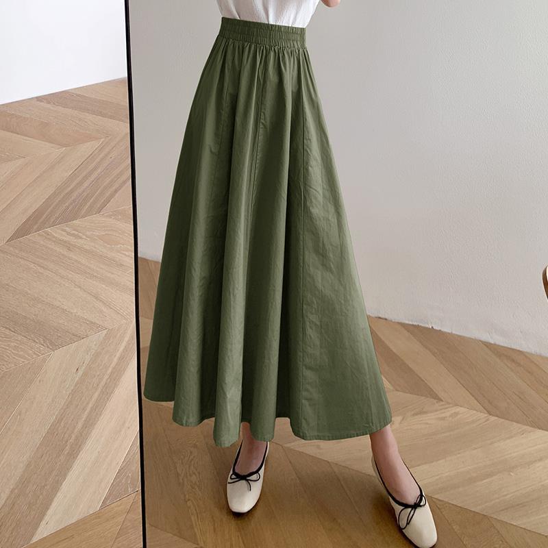 Skirts Women Solid Mid-calf Elegant Korean Style Retros