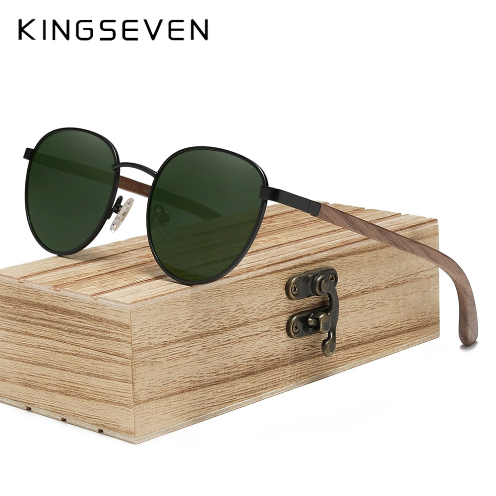 Wooden Sunglasses For Men Polarized UV400 Protection Round Lens