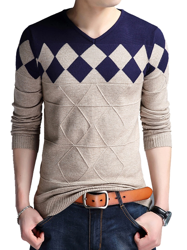 Sweater Men Collarless Sweaters V-neck Casual Slim Sweaters