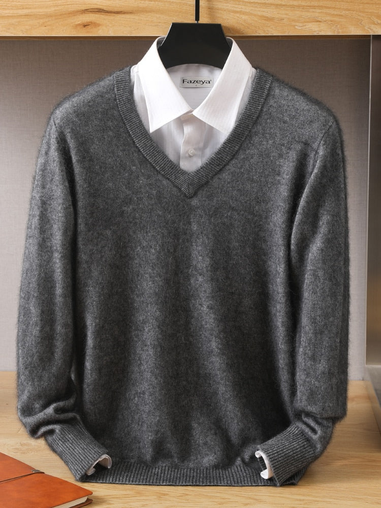 Men's Sweater V-Neck Pullovers Knit Sweater Tops Long Sleeve High-End Jumpers