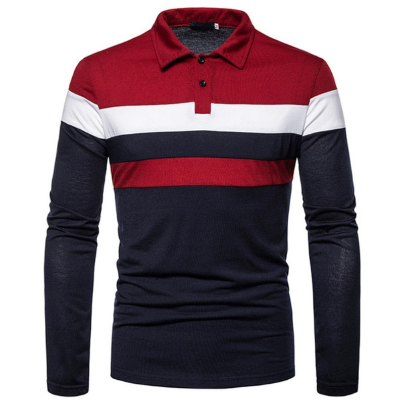 Men Long Sleeve Contrasting Polo T-shirt Casual Shirts Casual Top