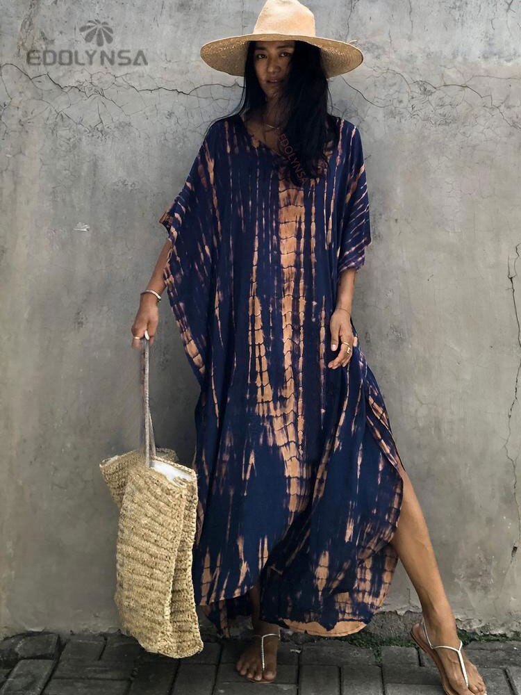 Bohemian Striped Print Women Beach Dress Bathing Suit Cover Up