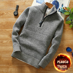 Men Fleece Thicker Sweater Half Zipper Turtleneck Warm Pullover Slim Wool Sweaters