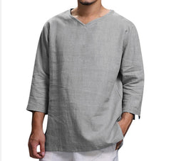 Men Casual Blouse Linen Shirt Loose Tops Long Sleeve Tee Shirts