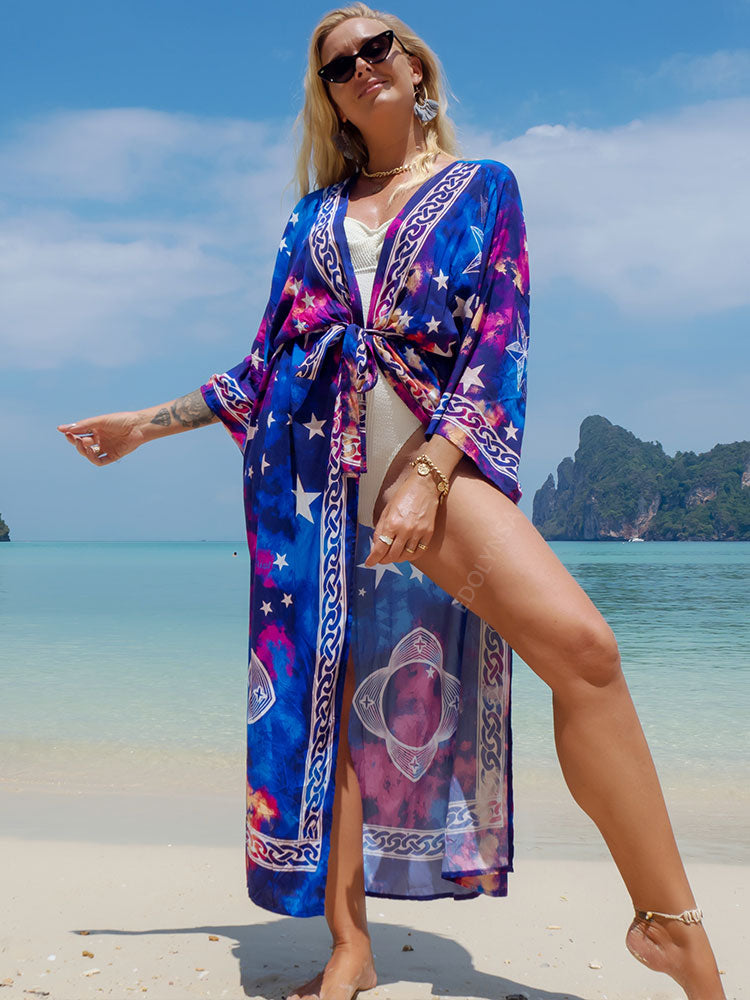 Boho Printed Kimono Dress Tunic Women Summer