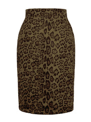 Women Leopard Print Long Skirts Suede Fabric Official Ladies Wrap Skirt