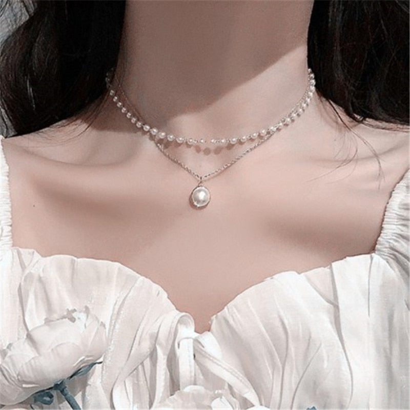 Shiny Butterfly Ladies Double Layer Clavicle Chain Necklace