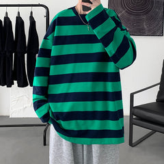 Striped T shirts Men Tees Casual Long Sleeve Tshirt Loose Pullovers Tops