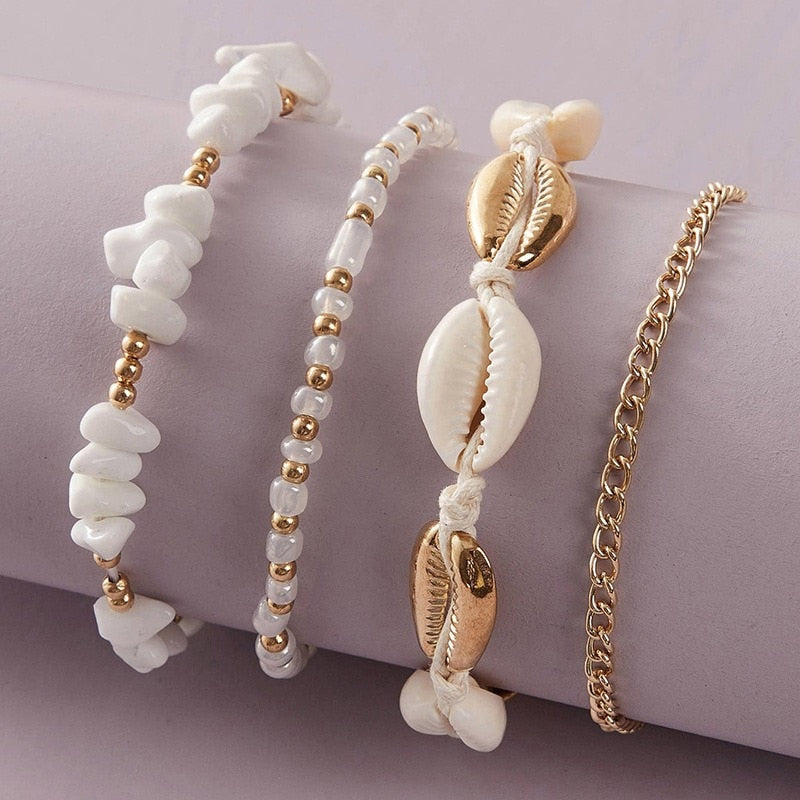 Shell Pendant Ankle Bracelet Faux Pearl Leg Anklets